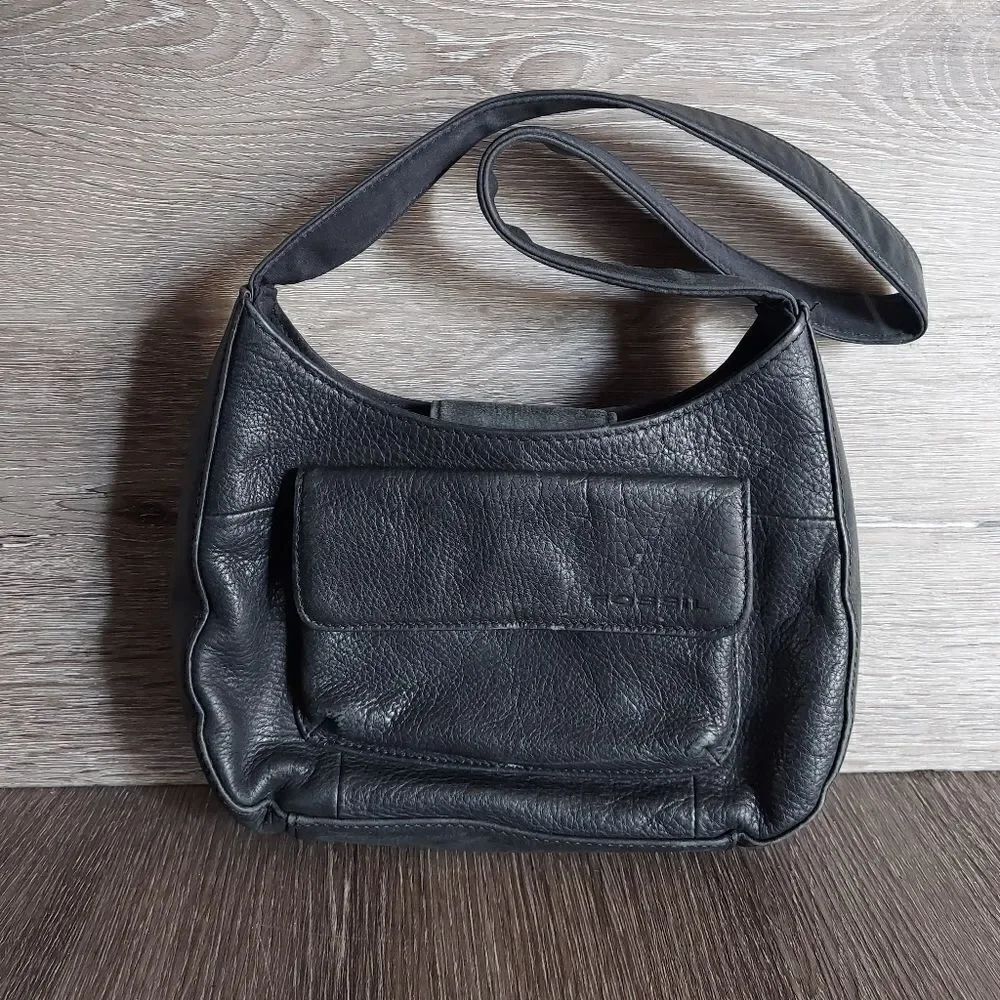 Fossil Vintge Y2K Black Leather Shoulder Bag Flap Pocket